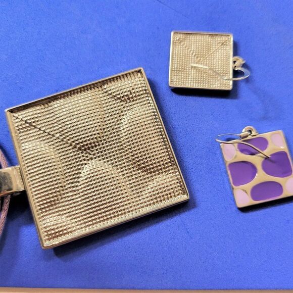 Purple Square Pendant Necklace with Matching Square Purple Earrings - Picture 8 of 12